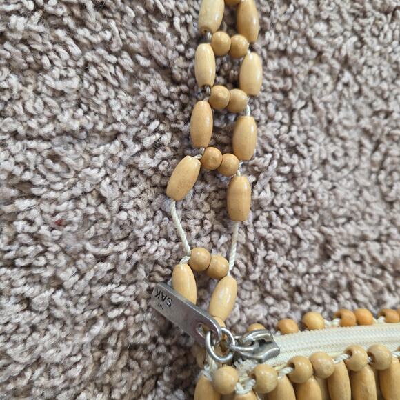 The Sak Beaded Wooden Shoulder Bag Boho Retro Natural Beige Crossbody Purse - Picture 5 of 13